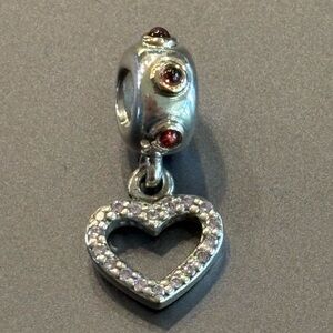 Pandora Silver Heart Charm with Sparkling and Red Gemstones